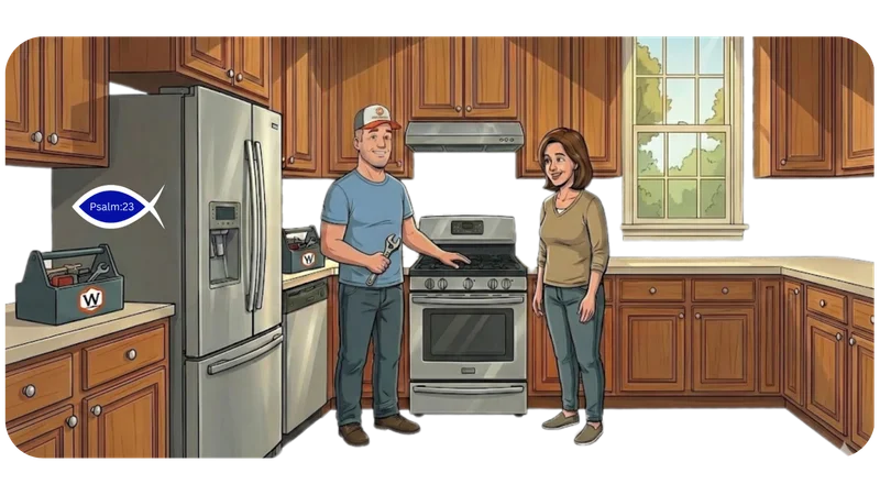 Wayne's Appliance Services technician repairing appliances in Eastern North Carolina